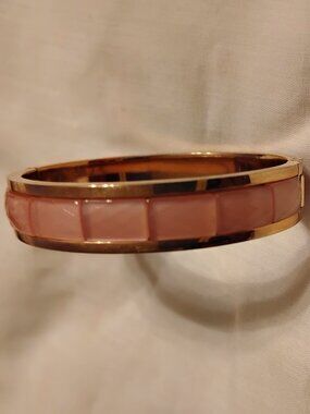 Michael Kors Pink Inlay In Gold Tone Hinged Metal Bracelet